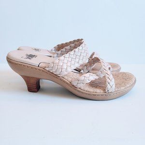 Söfft Metallic Cream Pink Braided Leather Strappy Sandal Kitten Heels Size 6.5